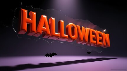 Halloween themed composition featuring spooky word, pumpkins, and bats on a gray background. Perfect for seasonal designs and festive projects