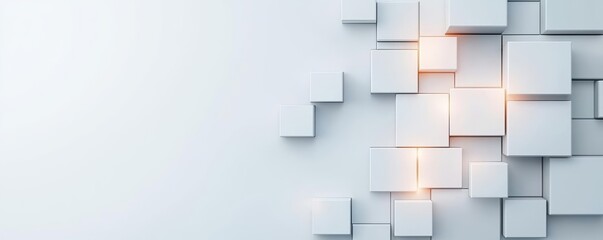 Naklejka premium Minimalist digital interface background in white and gray tones, with floating square icons and soft light effects
