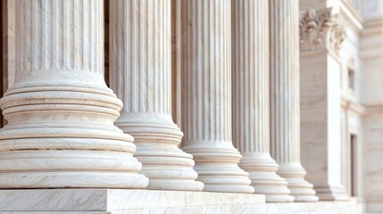 Detailed close-up of majestic marble pillars, capturing the grandeur of a historic court building