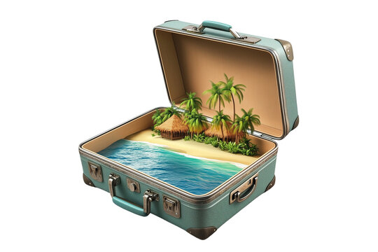 travel suitcase with tropical island isomatic