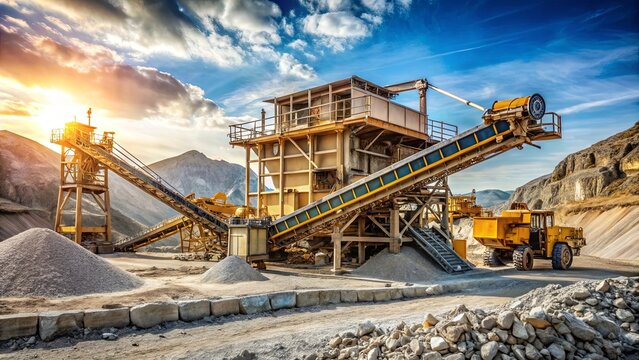 Heavy machinery in a stone crusher plant for producing building materials