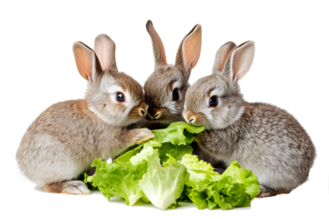two rabbits in a row on plain background, PNG file