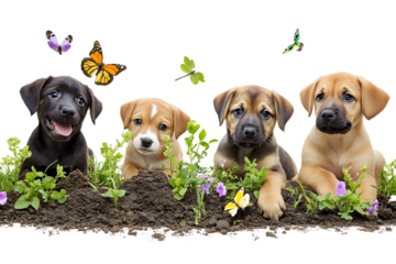 dog and puppies on plain background, PNG file