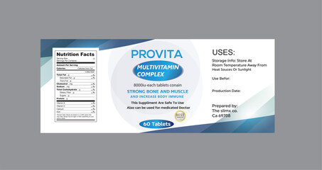 vitamin label template, multi vitamin label, Supplement, vitamin label design, label design, food label, health design, bottle product jar label, vita, packaging, capsule label	
