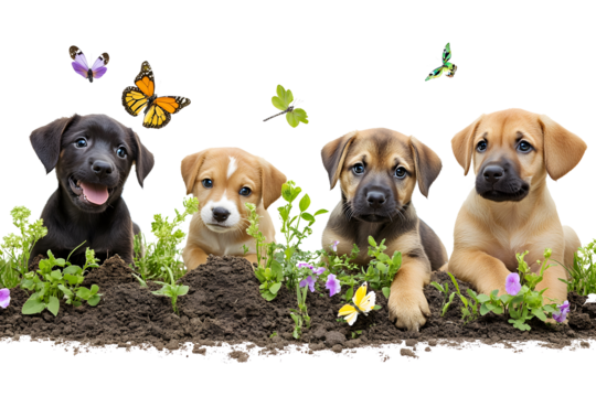 dog and puppies on plain background, PNG file