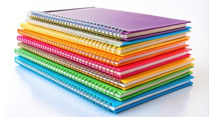 Fototapeta premium Colorful notebooks stacked for back to school supplies isolated on background, school supplies, notebooks