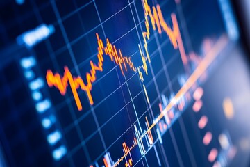 A Close-Up of a Financial Stock Market Chart with Orange and Blue Lines