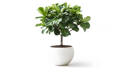 Fototapeta premium Small potted ficus tree with green leaves isolated on white background