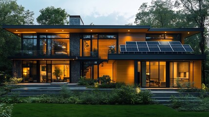 Sustainable smart home automated energysaving systems solar panels and green interior design showcasing modern technology and environmental consciousness