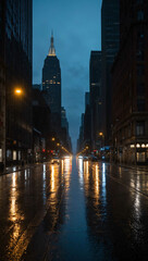 Obraz premium rainy night city streets shine background art design backdrop