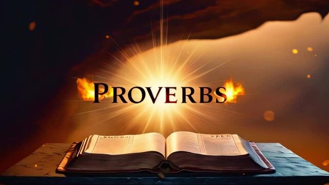 An open book with the word "Proverbs" in a burst of light.