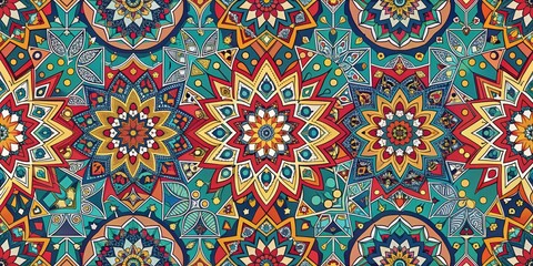 Abstract decorative seamless pattern with colorful geometric shapes and intricate details, pattern, abstract, decorative