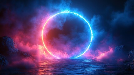 Neon Circle Portal in a Mystical Landscape