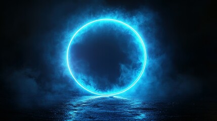 Fototapeta premium Glowing Blue Circle in Foggy Night