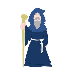 ハロウィンの仮装[魔術師]をするシニア男性のフラットなイラスト
