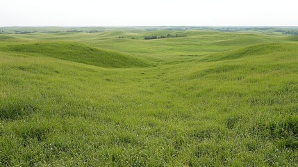 Obraz premium Rolling Green Hills Landscape with Lush Grass and Distant Trees
