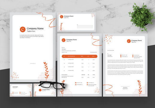 Gray and Orange Stationery Set