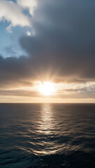 Obraz premium sun breaking through clouds over ocean background art design backdrop