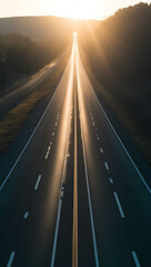 Obraz premium sunlight beaming down over empty road background art design backdrop