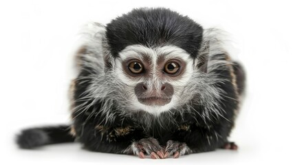 White-headed Marmoset in front of white background 