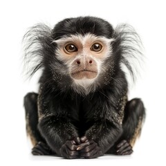 White-headed Marmoset in front of white background 