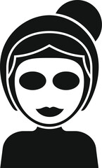 Simple icon of a woman with her hair tied back wearing a cosmetic face mask
