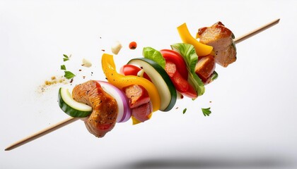 Flying yakitori with white background isolated