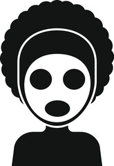 Simple silhouette vector icon of a woman applying a cosmetic mask for facial skin care treatment