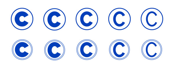 Copyright symbol shape. icon set. protection C mark vector icons in blue color style