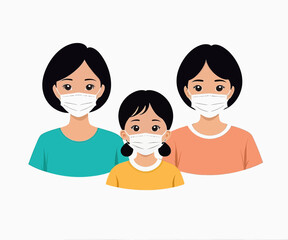 Family of three wearing face masks