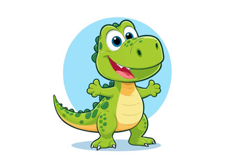 Fototapeta premium Friendly Green Dinosaur Character with Smiling Expression and Arms Extended