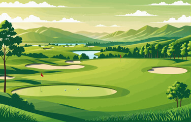 Golf Course Scenery with Green Grass and Trees