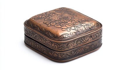 Ornate Copper Box with Intricate Floral Carvings