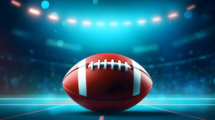 American Football on Stadium Field with Blurry Lights