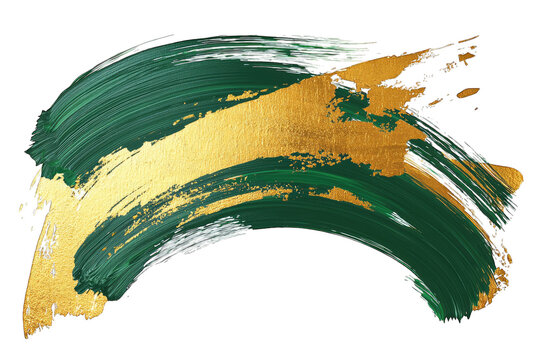A vibrant green brush stroke accented with gold, perfect for artistic backgrounds or creative projects.