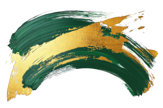 A vibrant green brush stroke accented with gold, perfect for artistic backgrounds or creative projects.