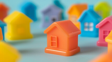 Miniature colorful plastic toy house isolated on colorful background