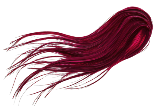 A vibrant strand of long, flowing hair in a bold reddish hue, showcasing texture and elegance.