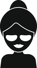 Black and white icon of a woman indulging in a skincare routine, wearing under eye patches and a face mask, promoting beauty and relaxation