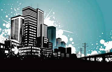 Urban Skyline with Abstract Artistic Elements