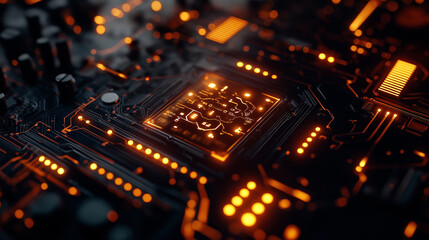 Fototapeta premium Detailed Close-Up of a Quantum Computer Interface with Bright Focused Light in the Late Afternoon