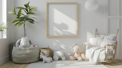 Mock up poster frame in children room kids room