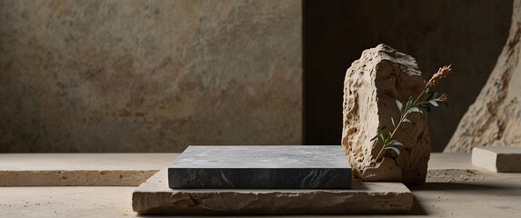 Obraz premium Stone podium for display product. Background for cosmetic product branding, identity and packaging inspiration