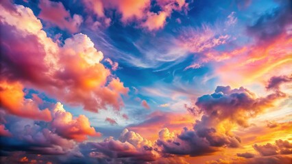 Fototapeta premium A vibrant sky filled with colorful clouds in shades of pink, peach, and blue , serene, atmosphere, gradient, beautiful, sky, clouds