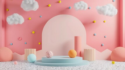 Mockup podium for product in children pink room