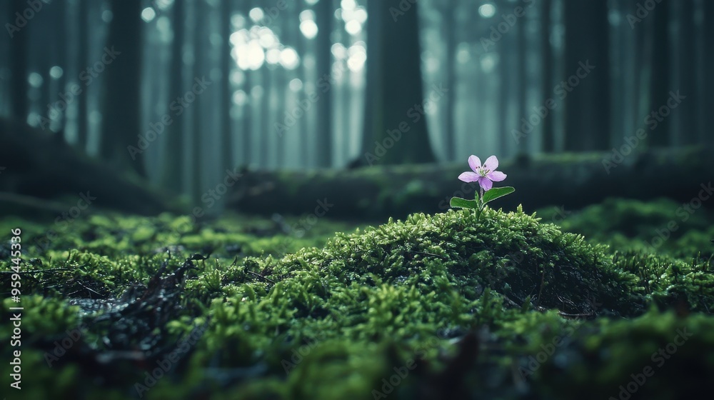 Sticker single flower in mossy forest