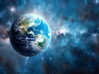 Fototapeta premium Looking at the Earth from the viewpoint of Universe Galaxy Cosmos Stars Light Sun Connection Science Innovation