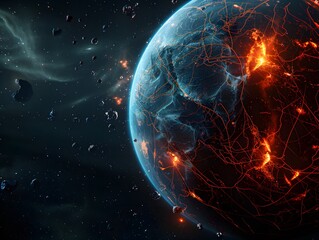 Obraz premium Looking at the Earth from the viewpoint of Universe Galaxy Cosmos Stars Light Sun Connection Science Innovation