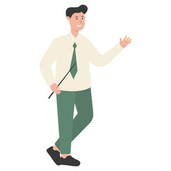 Teacher Staff Character While Holding a Book. Isolated on White Background. Flat Vector Illustration