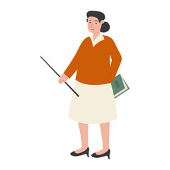 Teacher Staff Character While Holding a Book. Isolated on White Background. Flat Vector Illustration